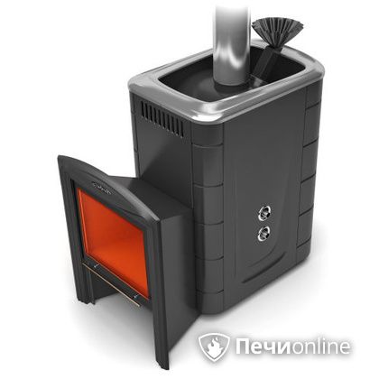 Дровяная банная печь TMF Гейзер 2014 Carbon Витра с теплообменником антрацит в Сочи