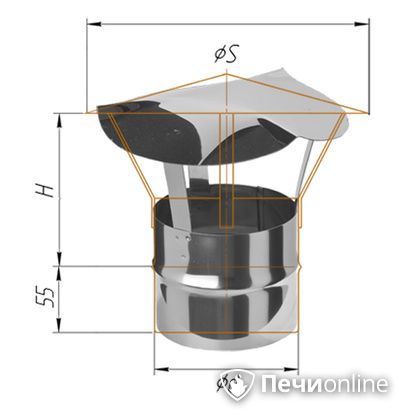Дымоход Феррум Зонт нержавеющий 0.5 d-150 по воде в Сочи